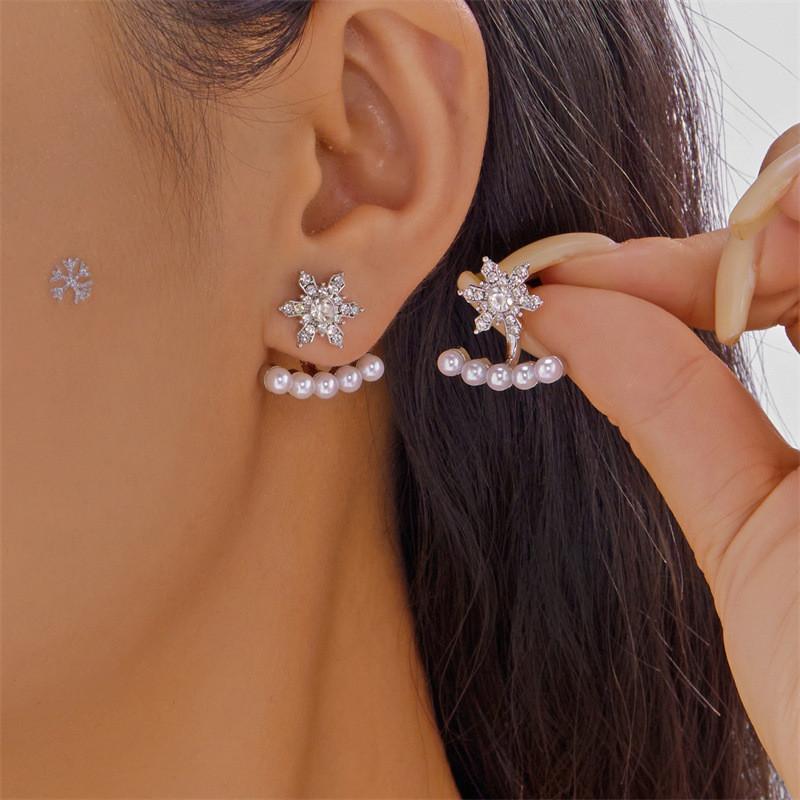 Elegant Snowflake Drop Earrings With Zircon Stones For Women Holiday Party Accessories
