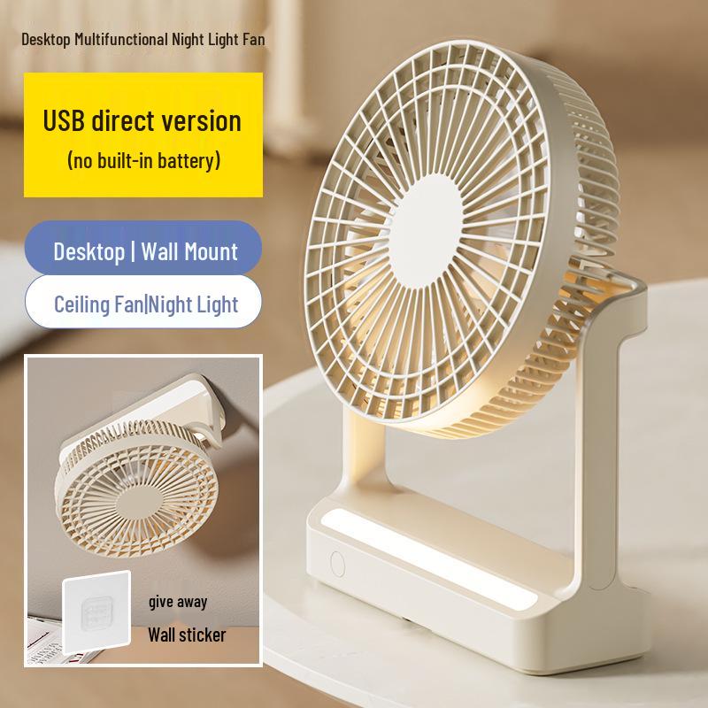 

Compact Rotating Fan with Night Light for Desk, Wall, or Ceiling - Ideal for Camping, Kitchen, Dorm 6-inch Blades Brushless Motor Night Light Version