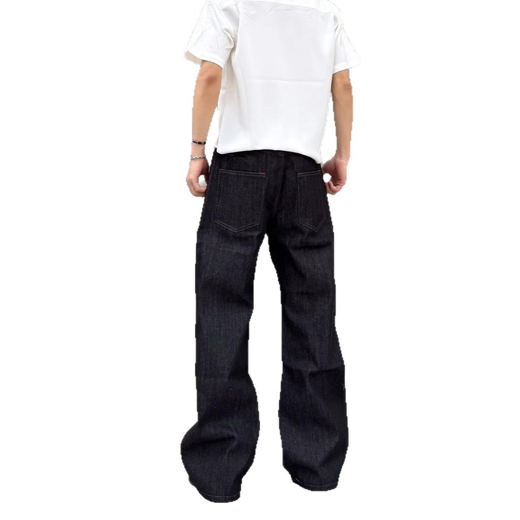 Amerikanische Retro-Denim-Jeans in Grundfarbe für Herren, lockere, gerade, weite Beine, bodenlange, lässige, fallende Hose