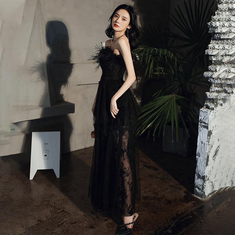 Black dress small evening dress 1011 new banquet temperament Hepburn style celebrity birthday can usually wear dresses