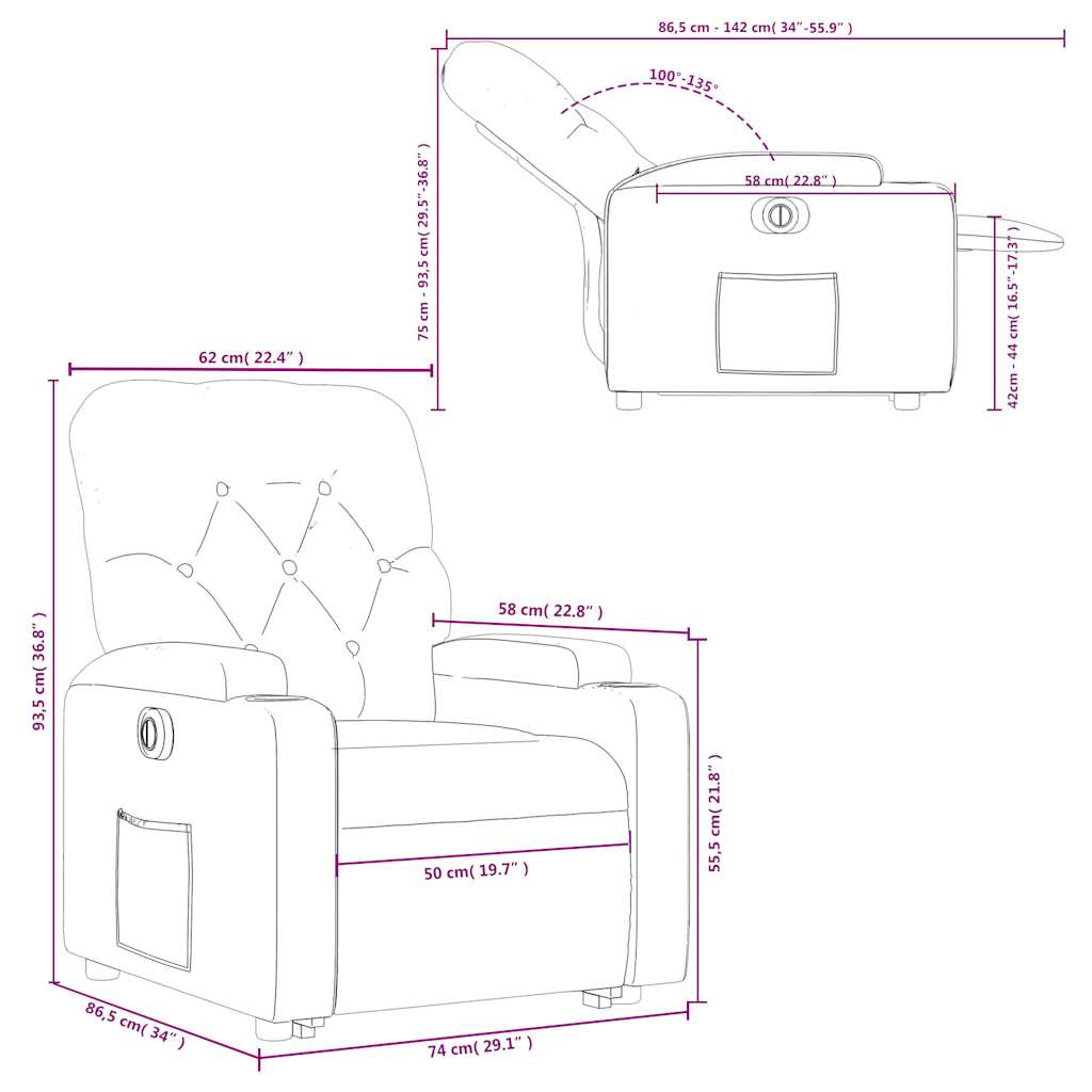 Electric Recliner Chair with Rising Function Cream Faux Leather