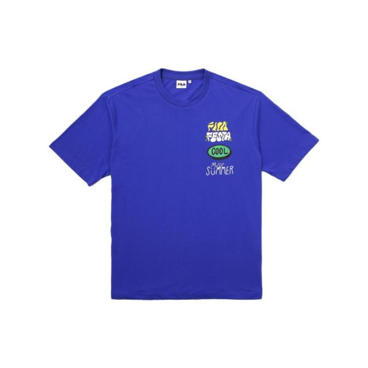 FILA T Shirts Unisex Blue Crew Neck Moderate Straight Fit FS2RSF2A06X_CBT