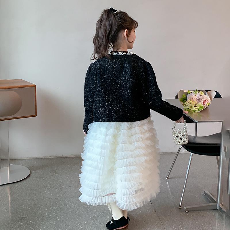 2025 Girls' Autumn Princess Cake Dress Set - Little Fragrant Style with Gauze