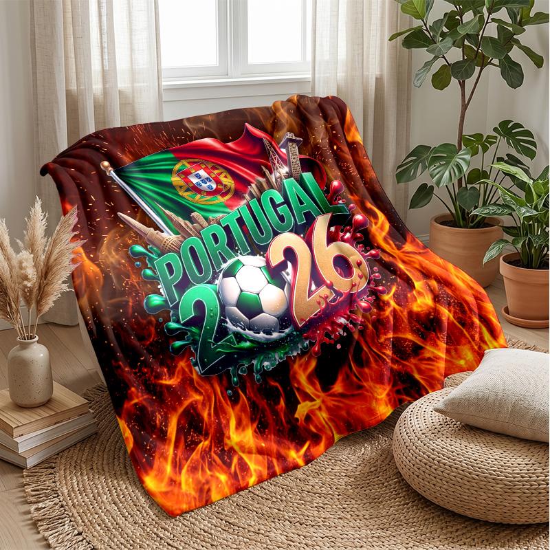 Portugal Football Printed Flannel Blanket Skin Friendly Warm Decorative Throw for Indoor Couch Bed Daily Use