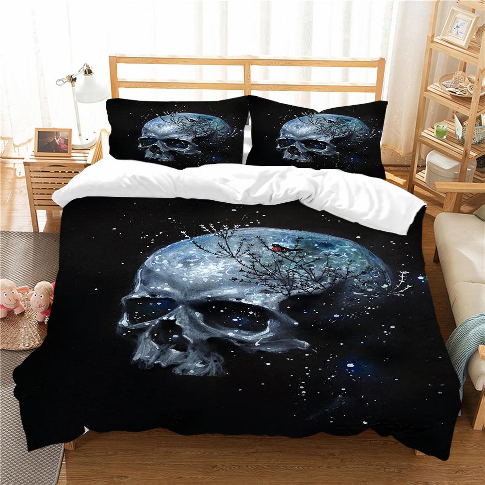 Skull Bedding Set Halloween Down Duvet Cover Pillowcase 2/3 Piece Single Double Bed Cover Gift Boy Man Horror Blanket Cover