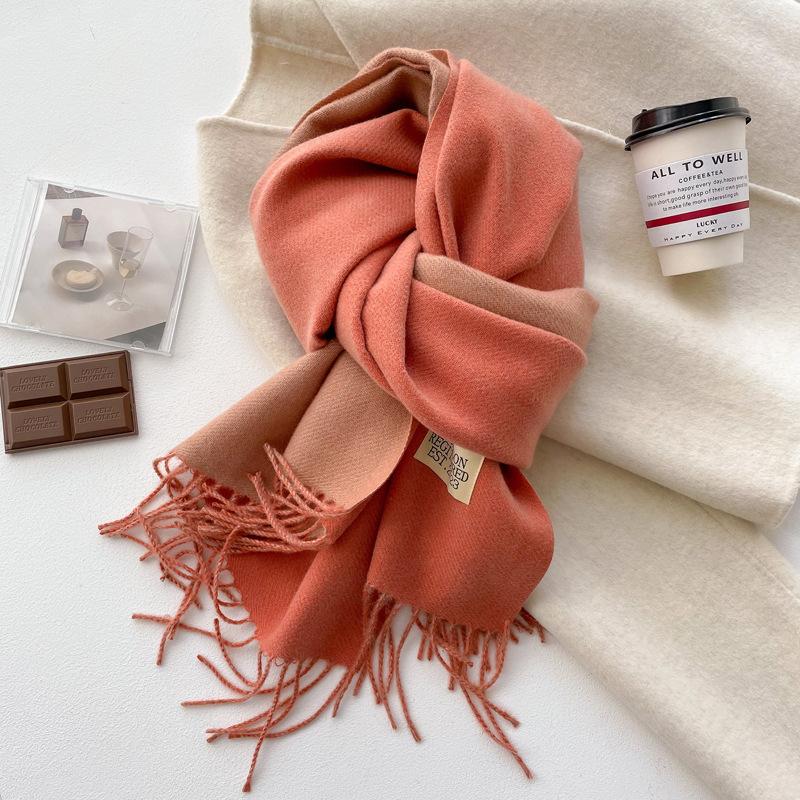 Double-sided solid color imitation cashmere scarf women's winter new thickened warm scarf student scarf shawl