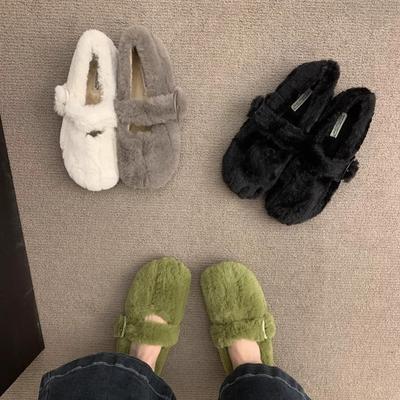 2025 Autumn and Winter New Mink Hair Shoes Women's Casual Wear with Soft Soles Mary Jane Doudou Shoes Cotton Shoes