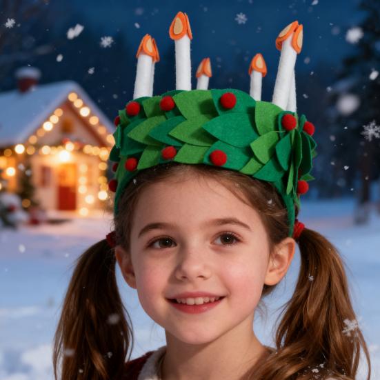 Christmas Crown Candle Felt Headband Holiday Wreath Design Handmade Felt Christmas Decorative Hat Cosplay Supplies