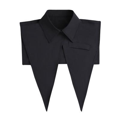 Cuello Falso de Solapa Grande Puntiagudo Dickey Desmontable Blusa de Traje de Negocios Botón Único Negro Camisas de Media Longitud Crop Top para Mujer