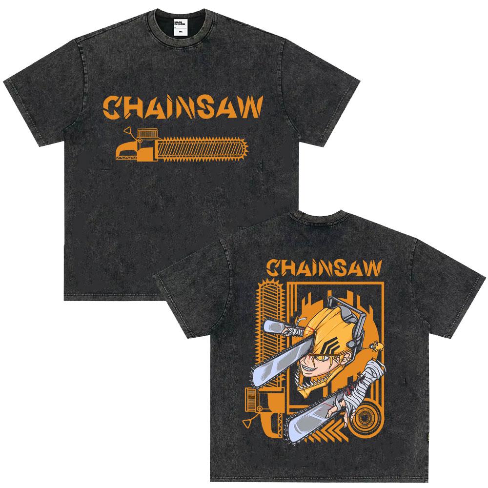 Japanese Anime Chainsaw Man Kobeni Metal Denji Tshirt Vintage Washed Manga Graphic T Shirts Unisex Couples Short Sleeve T Shirt