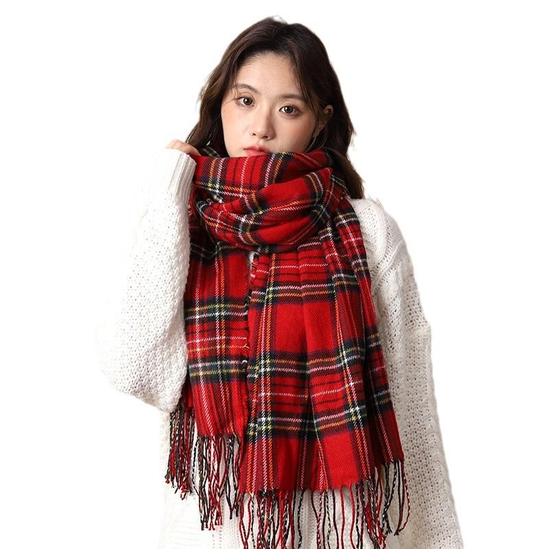 Christmas red plaid scarf women's winter warmth retro senior sense new gift scarf shawl student