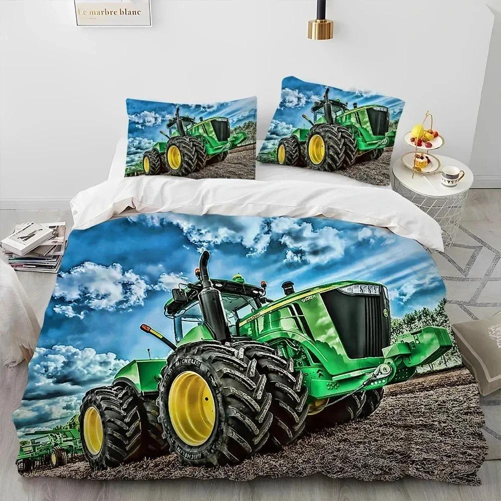 3D Car Tractor Truck Series Comforter Bedding Set,Duvet Cover Bed Set Quilt Cover Pillowcase,King Queen Size Bedding Set Kids 3D