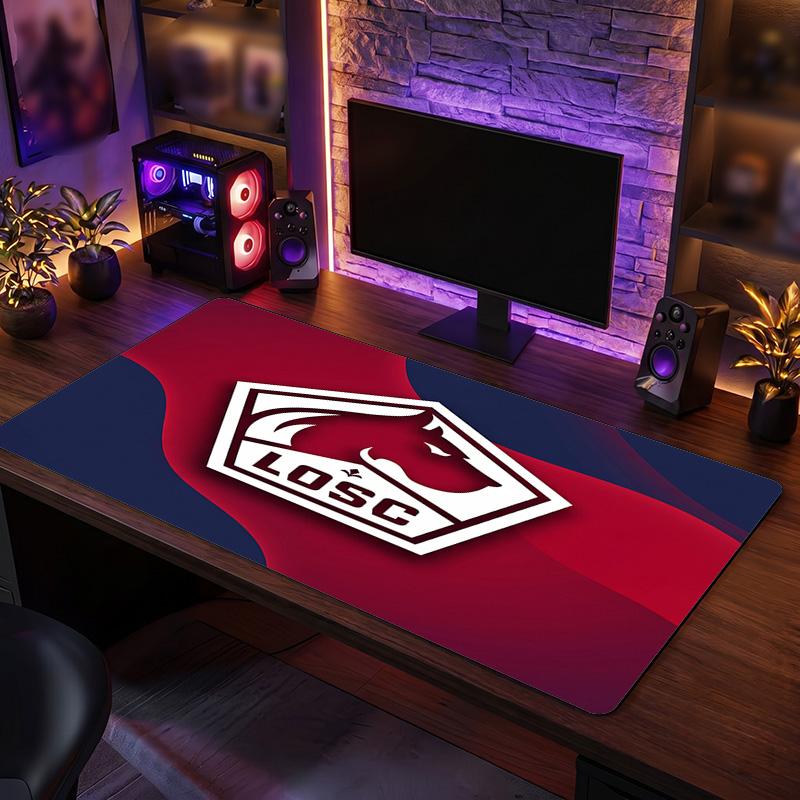 LOSC Lille FC Theme Pattern Mouse Pad, Soccer Logo Design XXL Gaming Desk Mat Non-Slip Computer Mouse Pad