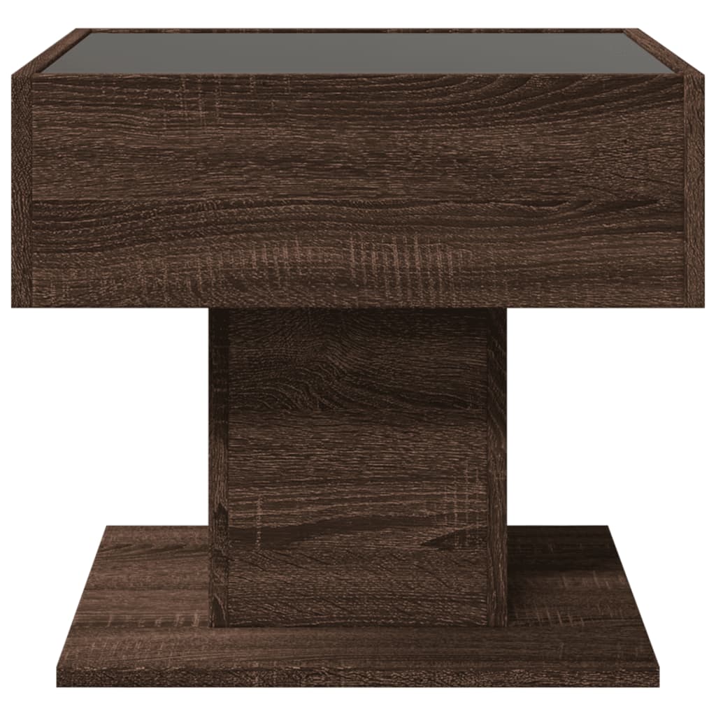 LED Coffee Table Brown Oak Effect 50x50x45 cm Wood Based Material