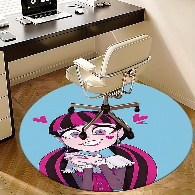 Monster High School Thema Charmante Gothic Mädchen Stuhlmatte - Runder Teppich für Heimdekoration, Bürogebrauch, Geschenkidee 0467b