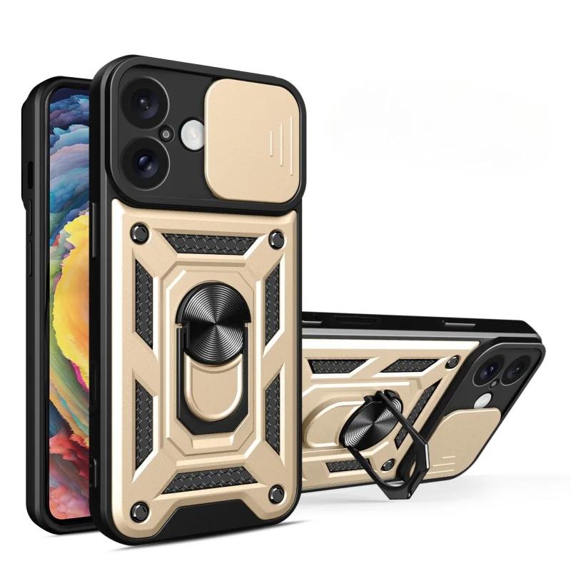 For iPhone 16 15 14 13 Pro Max Plus Magnetic Finger Ring Holder Military Protective Case