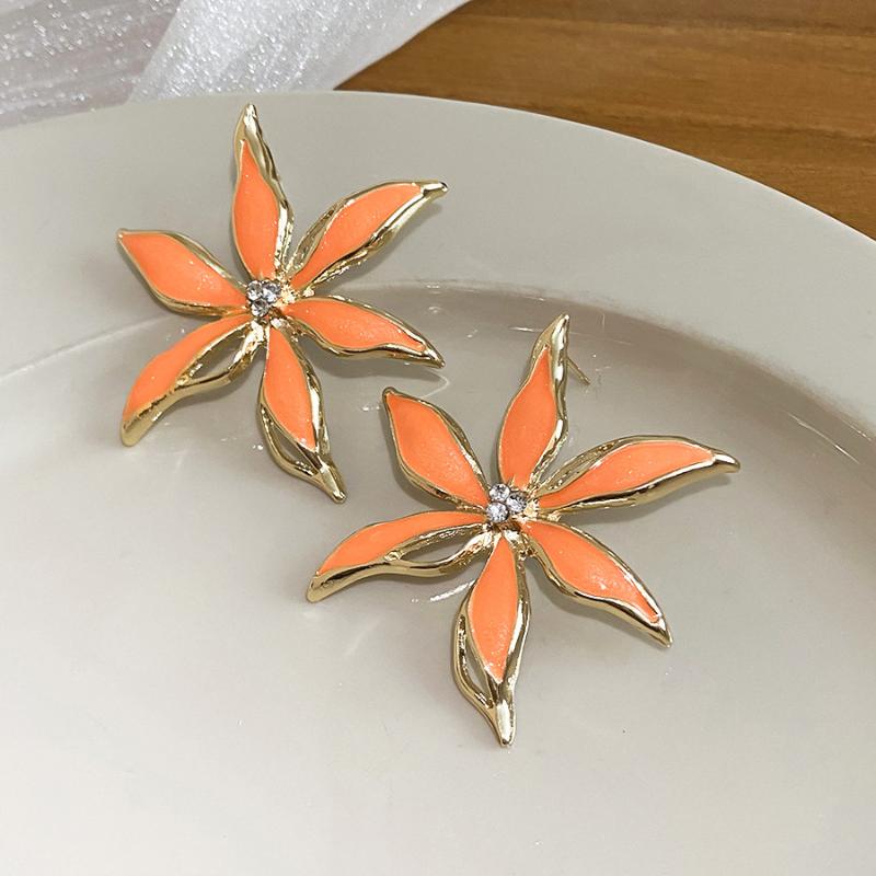 Vintage Metal Colorful Oil Dripping Flower Big Earrings For Women Sweet Simple Fashion Bohemia Trendy Jewelry Accessories Gifts