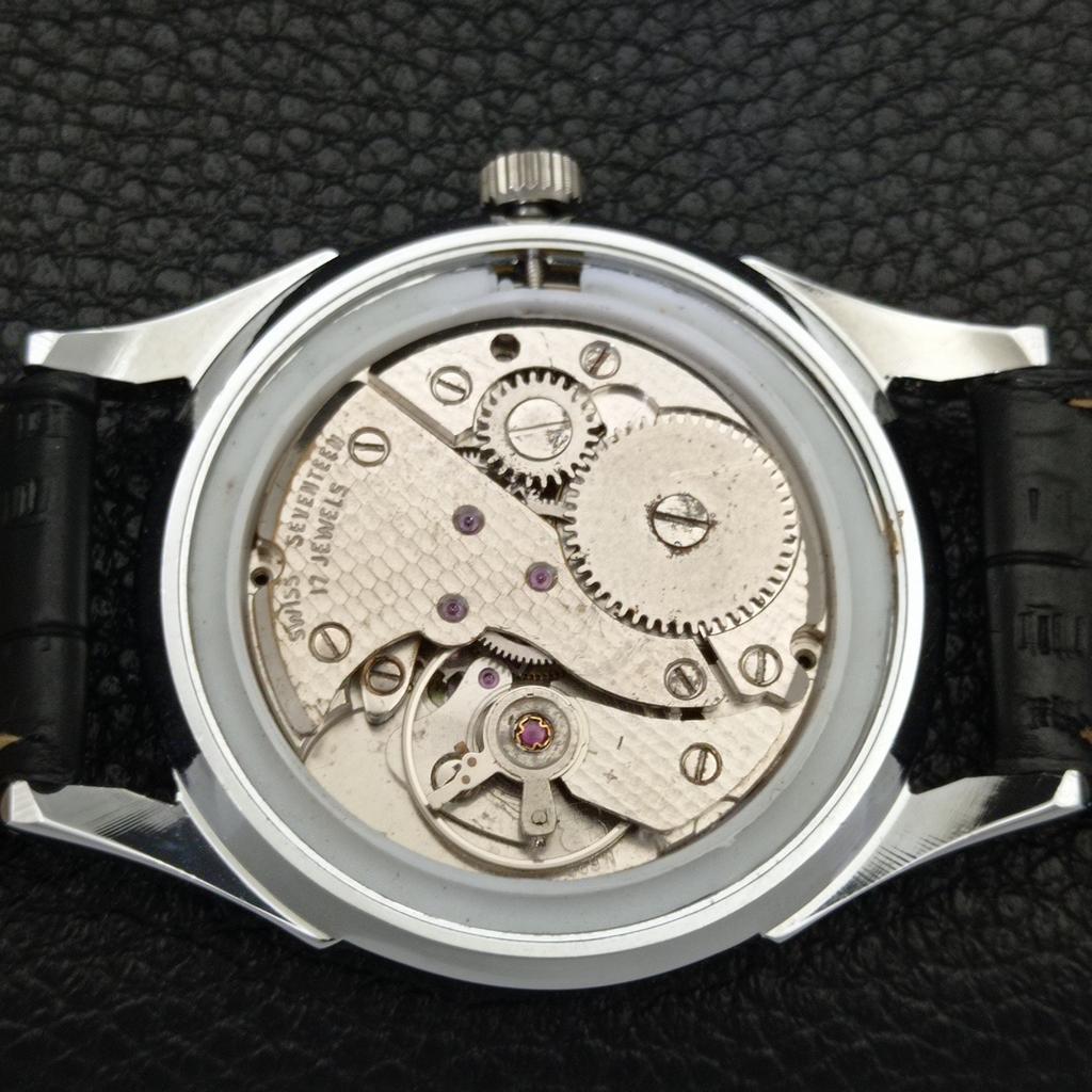 SWISS VINTAGE HAND-WINDING MENS REFURBISHED BLACK COLOR DIAL WATCH a701049-5 R205a-a701049