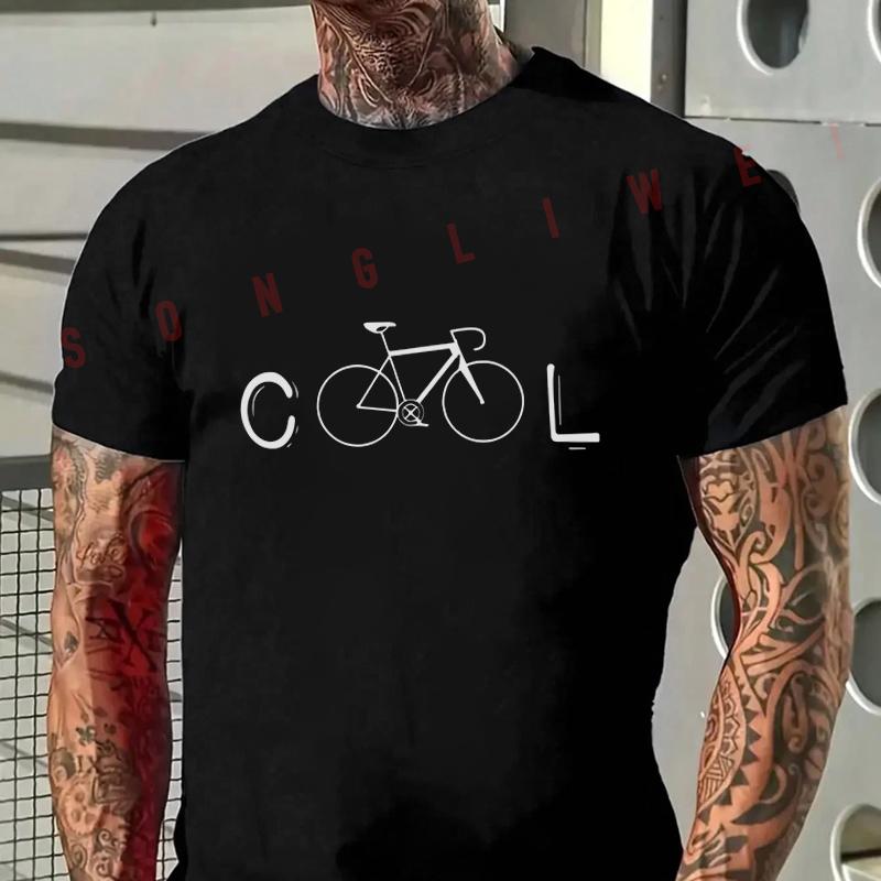 Bicycle Graphic And Letter Print Design Motorcycle T-Shirt Men Hip Hop Streetwear Unisex Casual