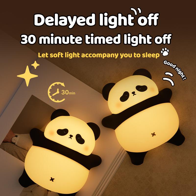 Veilleuse LED Panda Allongé Capteur Tactile Dessin Animé Veilleuses pour Enfants Silicone Cadeau de Fête de Noël Lampe de Chevet Décoration de Chambre à Coucher