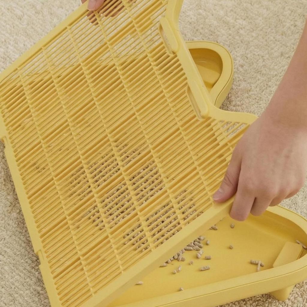 Cat Litter Tray with Grid Box Step Sand Control for Cats