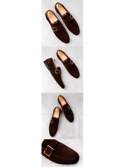 Men's British Style Slip-On Suede Loafers with Hidden Height Increase and Frosted Leather Pointed Toe