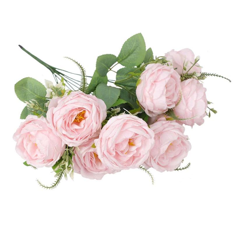 9 cabeças de flores artificiais de rosas, arranjo de buquê de rosas falsas, buquê de seda, flores falsas para decoração de festa de casamento em casa, escritório