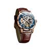 OLEVS Men's Mechanical Automatic and Manual Leather Fashion Watch Blue Skeleton Moon Phase Luminous Waterproof