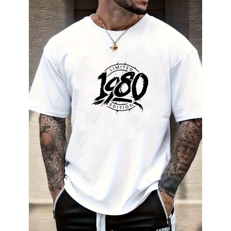 Men S 1980 Limited Edition Patterned Summer Casual Short-Sleeve T-Shirt S белый
