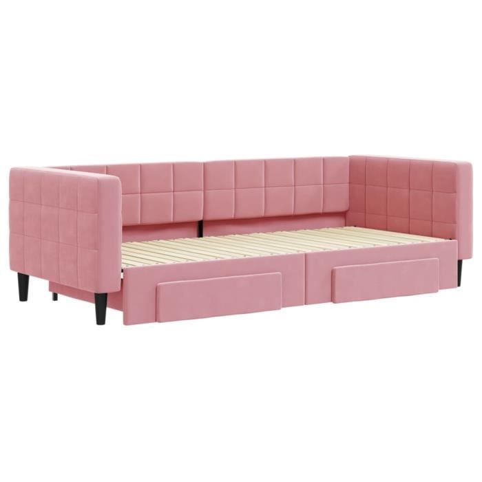 VidaXL Lit de jour avec gigogne et tiroirs rose 90x200 cm velours 3196742