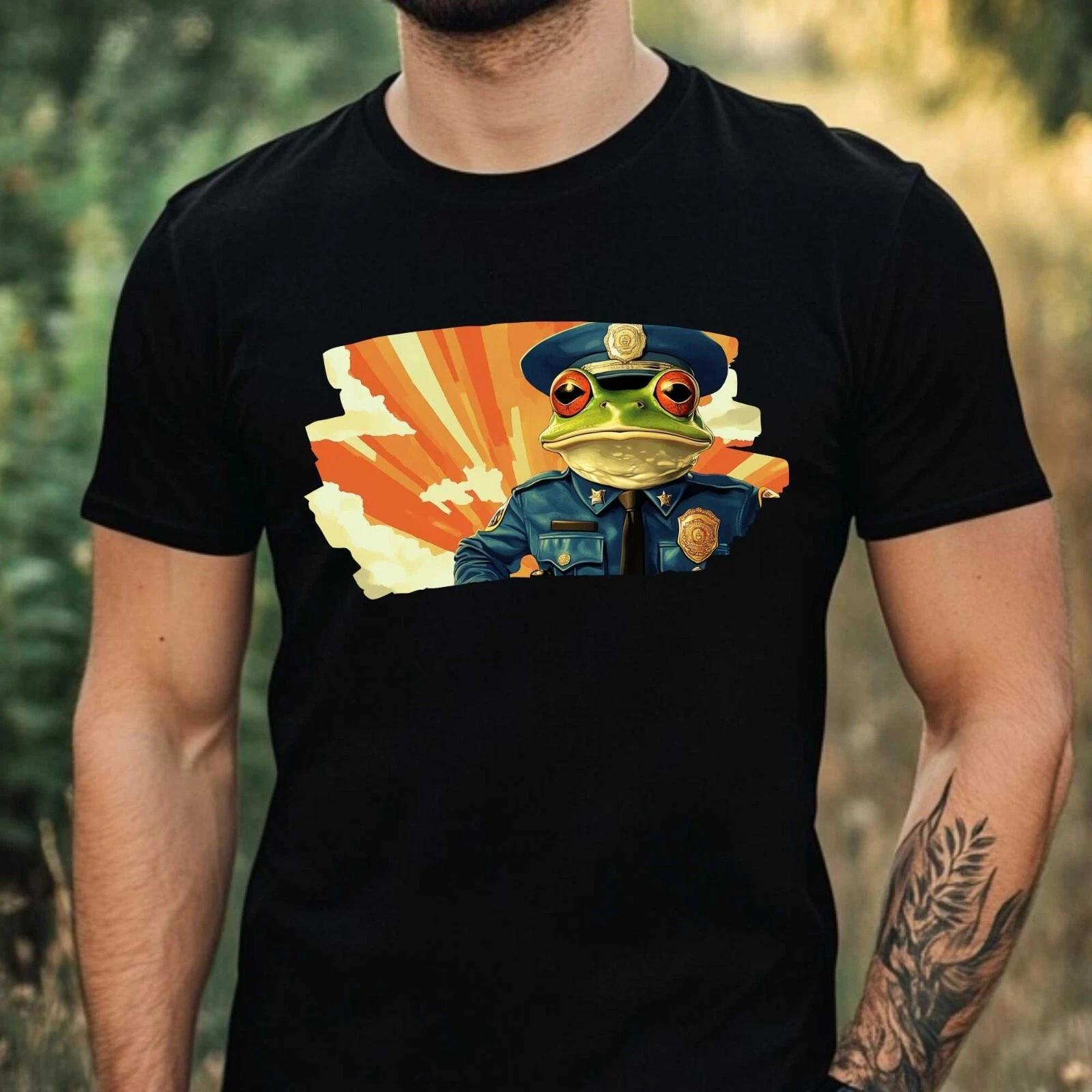 T-Shirt Herren Frosch als Polizist Motiv Baumwolle Größe XS bis 5XL XL