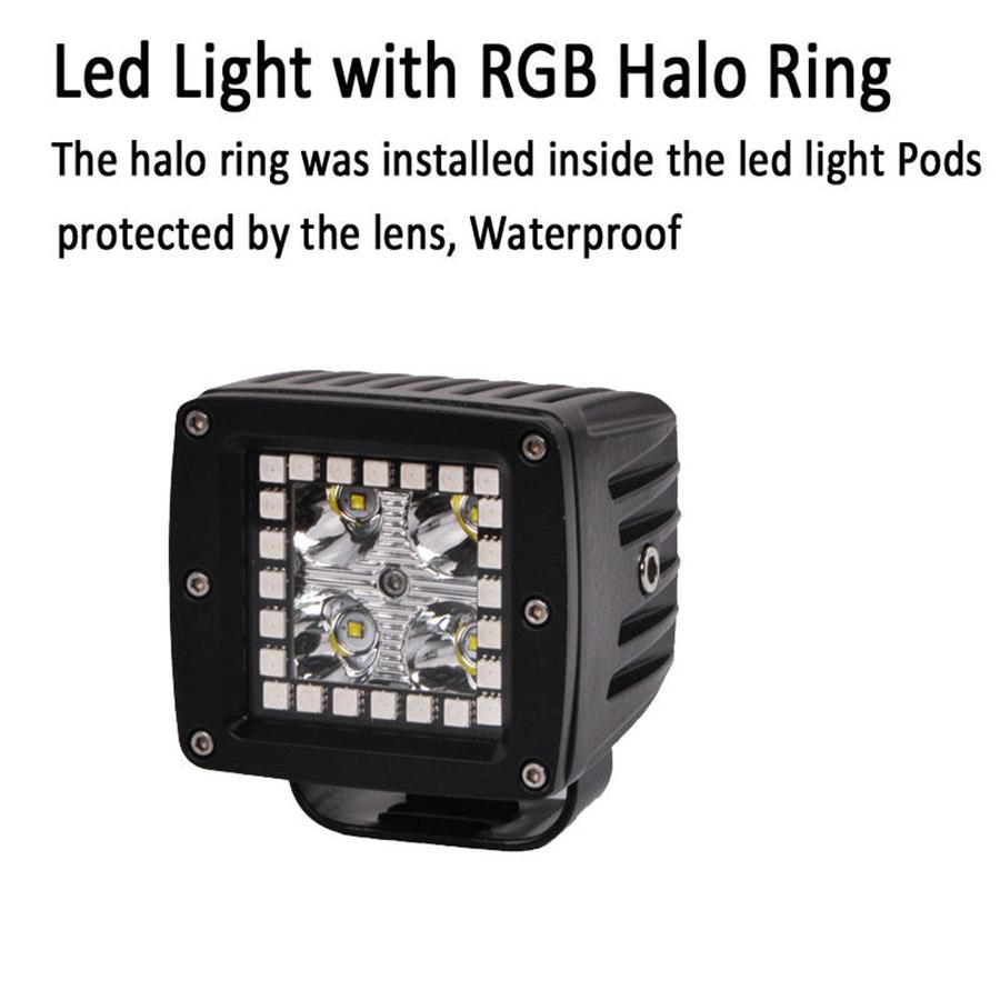 Pair 3x3inch 24W Spot Cube Pods Led Work Light Bar with RGB Angel Eyes