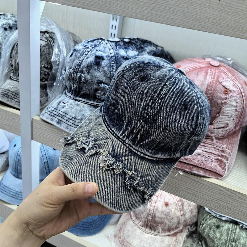 Washed and Broken Tie-dyed Denim Baseball Cap Men's Old Fashion Young Couple Versatile Face Small Casual Cap
