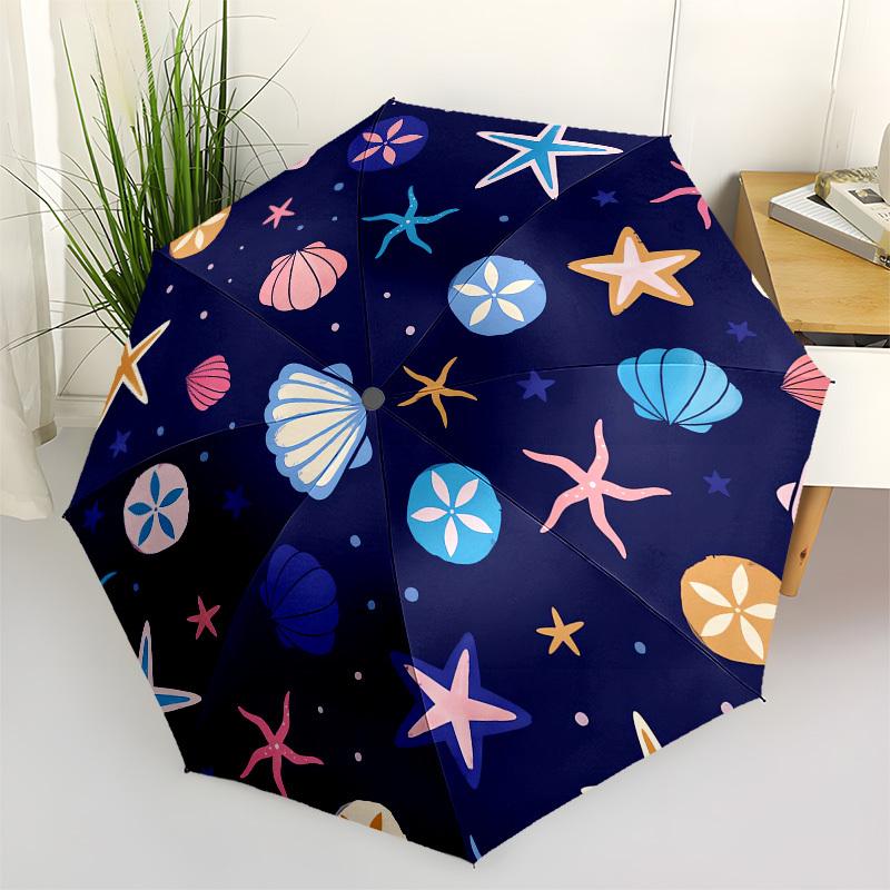 1pc Oceanic Seashell Pattern Umbrella with Plastic Handle, Suitable for All Seasons Outdoor PT419