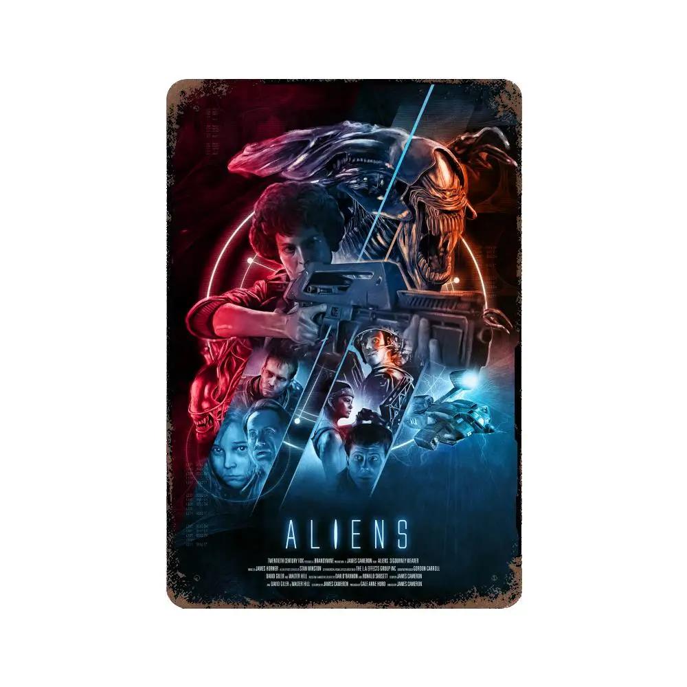 Aliens vs Predator Science Fiction Poster Vintage Plåtskylt Dekorativ Plakett för Pub Bar Mancave Klubb Väggdekoration