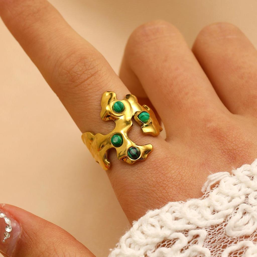 Vintage Turquoise Stainless Steel Open Finger Ring for Women