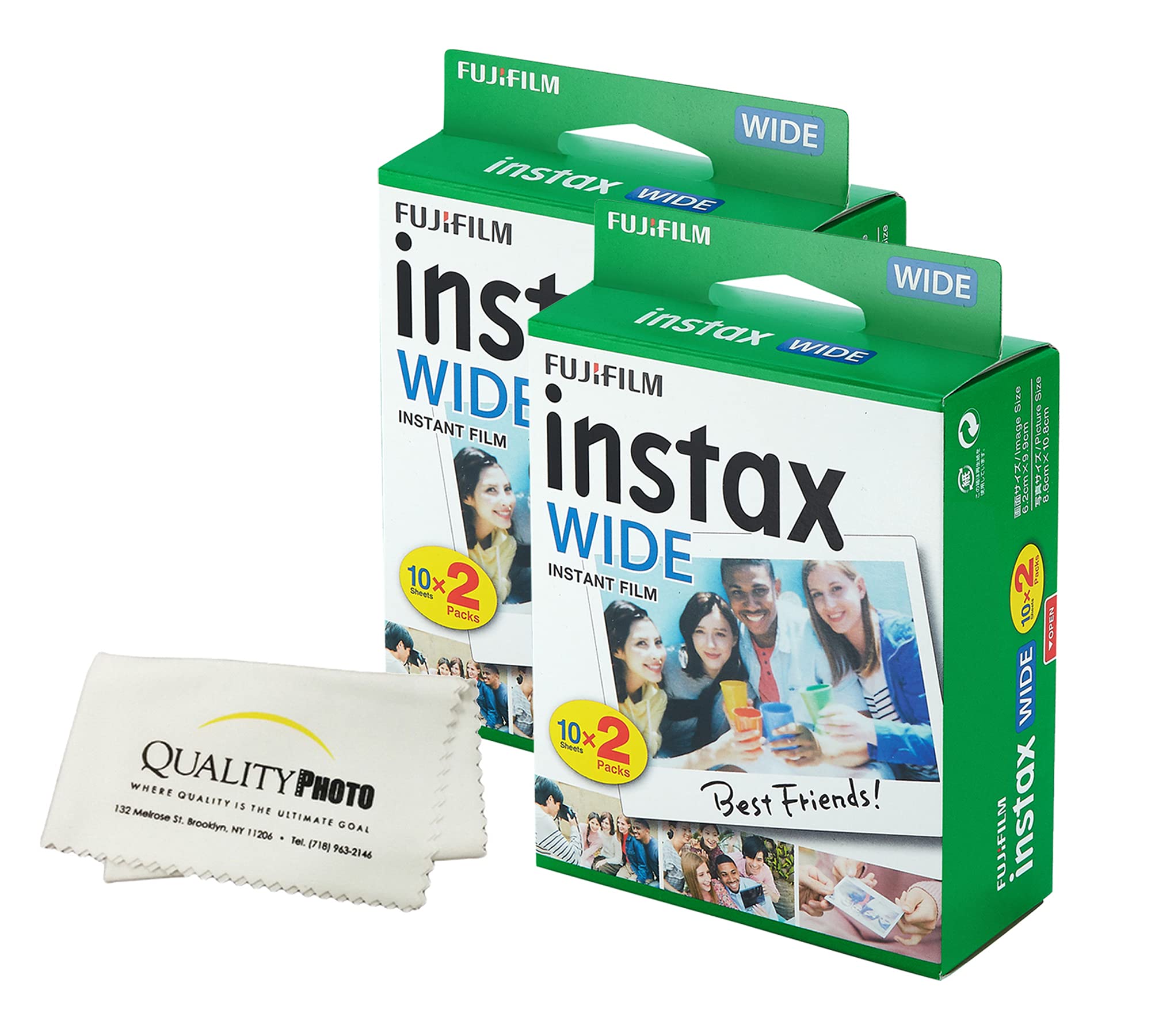 

Fujifilm instax Wide Instant Film for Fujifilm instax Wide 300, 200, and 210 cameras w/Microfiber Cloth by Quality Photo (40 Exposures)