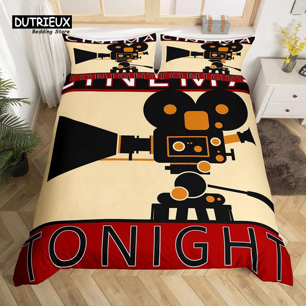 Movie Time Comforter Cover Movie Theater Bedding Set Cinema Poster Duvet Cover Microfiber Popcorn Movie Snacks Bedspread Cover