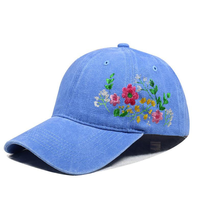 Dames Bloemen Geborduurde Baseballpet, Vintage Gewassen Katoen Verstelbare Zon Hoed