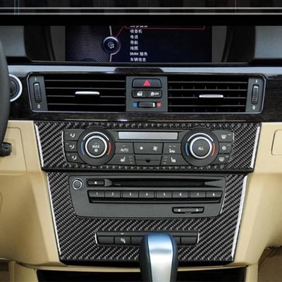 2PCS Fibra de carbono Carro Centro de Controle CD Painel Moldura Capa Adesivo Decorativo Guarnição Acessórios Automotivos Para BMW Série 3 E90 E92