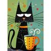 Whimsical Black Cat Drink Coffee Poster For Bedroom Nursery Cartoon Animal Canvas Painting Cute Cat Illustration Print Wall Art