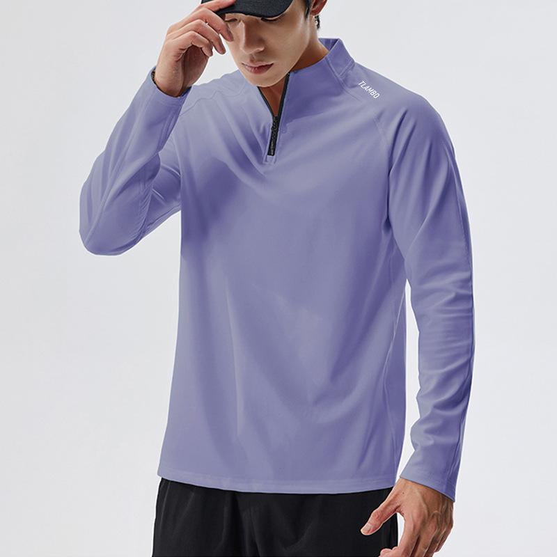 Ditone Men's Quick-Dry Breathable Long Sleeve Sports T-Shirt with Half-Zip Collar for Running and Basketball