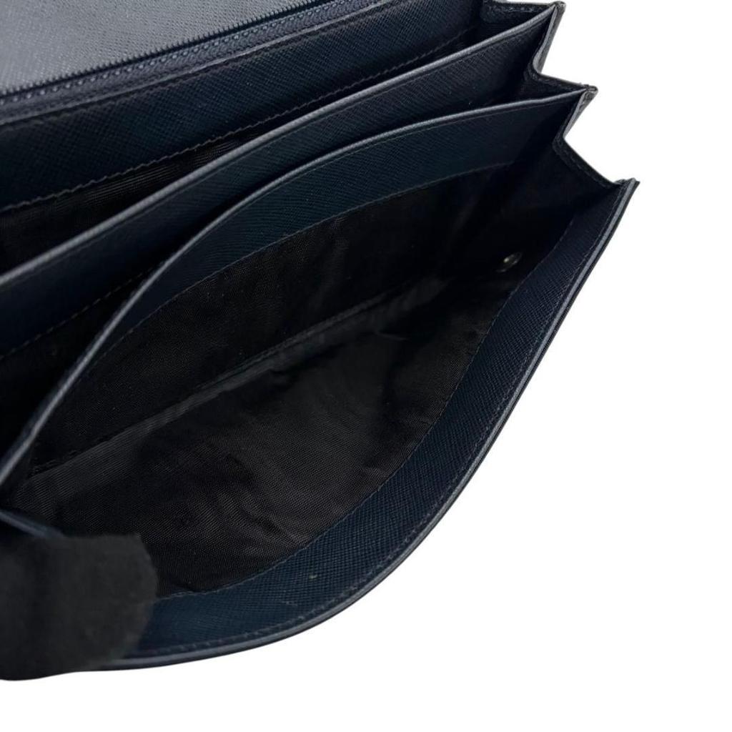Used Prada Triangle Logo Tessuto Nylon Bifold Long Wallet Navy Business