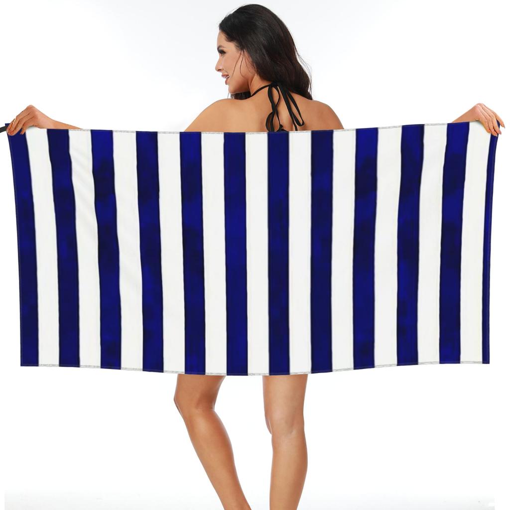 Classic Stripes Navy Blue And White Beach Towel Soft Microfiber Quick Dry Absorbent Quick Towels For Yoga