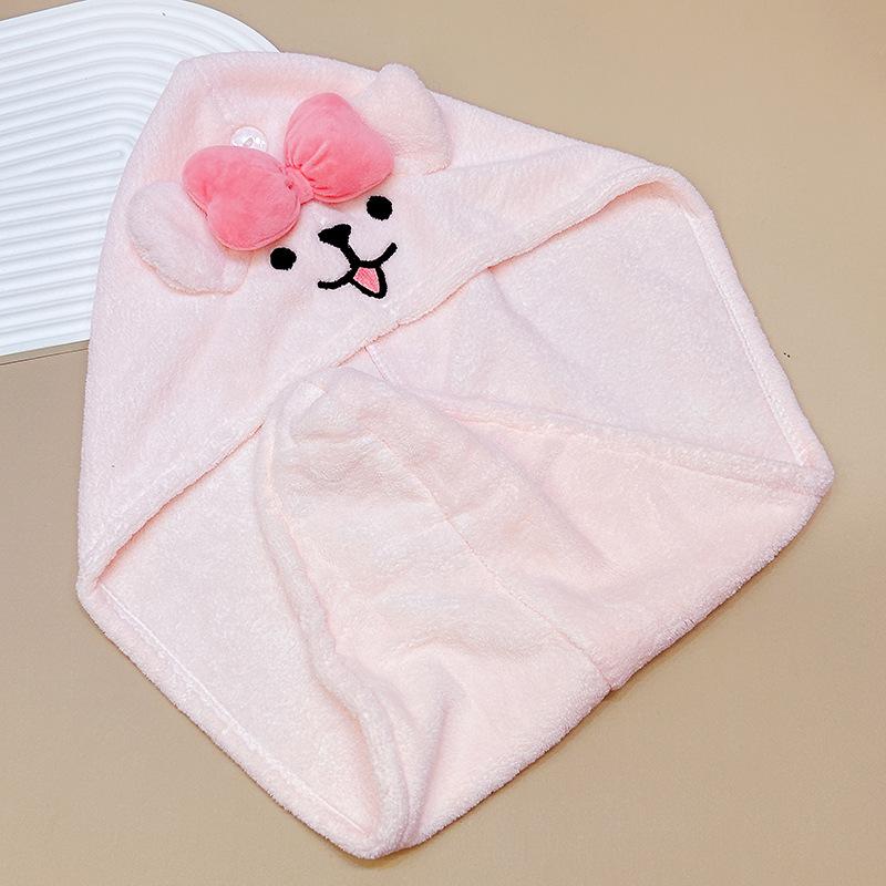 Puppy Embroidery Hair Drying Cap Coral Fleece Soft Absorbent Lightweight Quick Dry Shower Cap Household Hair Towel