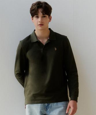 USPOLOASSN Cotton Blend Long Sleeve Polo Shirt_Khaki (No Buttons)