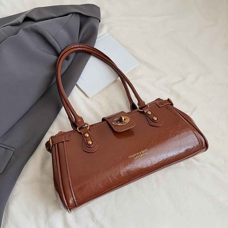 

Элегантная ретро сумка-подмышка из кожи с масляной восковой пропиткой - Стильная сумка для поездок и повседневная сумка на одно плечо without pendant коричневый