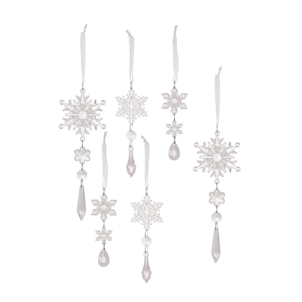 Set of 6 Christmas Tree Adornment Transparent Snowflakes Hangings Acrylic Pendant Ornament Stylish Party Decoration