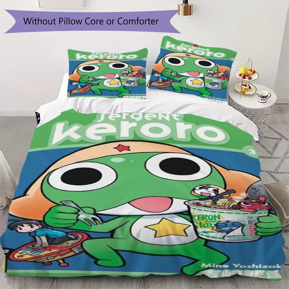 Keroro Pattern Bedding Uilt Set Uilt Cover Pillowcase Home Decoration Birthday Gift (1 * Duvet Cover + 2 * Pillowcase Without Core)