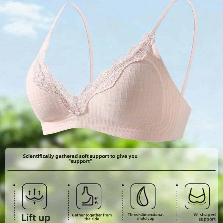 Mädchen Frühling und Sommer Dünnes Modell Süßes Reines Verlangen Spitze Kleiner Busen Raffung Um Große Brust Ohne Spur Zu Zeigen Unterwäsche